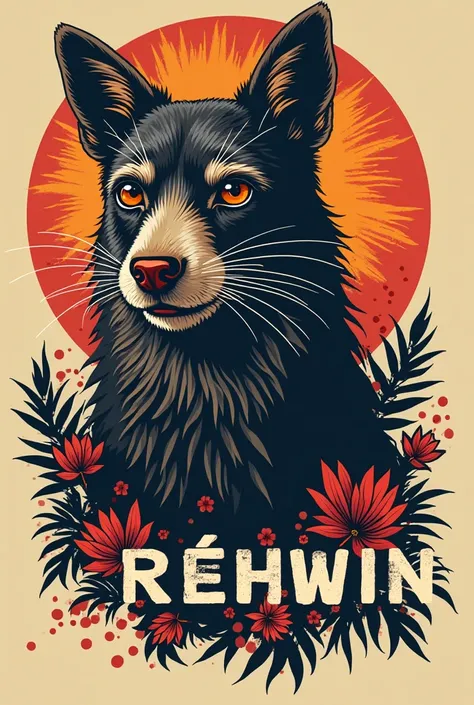 Generate image to print on my t shirt, I have started a clothing brand named RèHWIN I need the name incorporated in the image , don't generate something printed on t shirt just the 2d image is good make it look retro. Key points are Use the brand name in b...