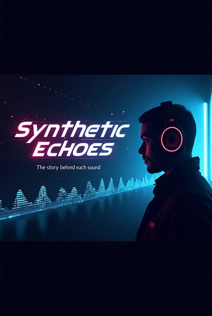  A cover for Facebook with a theme of electronic music and nostalgia.  The background is futuristic and minimalist ,  with dark tones such as black or deep blue ,  illuminated with neon lights in blue colors , red and purple . in the center,  the title 'Sy...