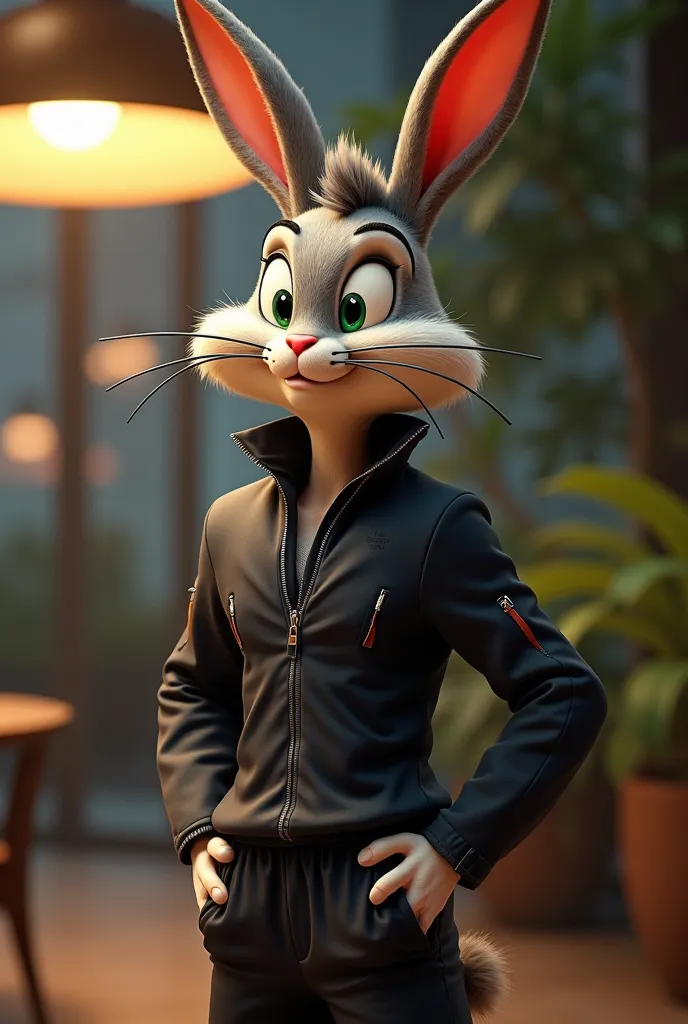 Take a picture of a bugs bunny like from the Guy Richie movie, gentlemen in a tracksuit