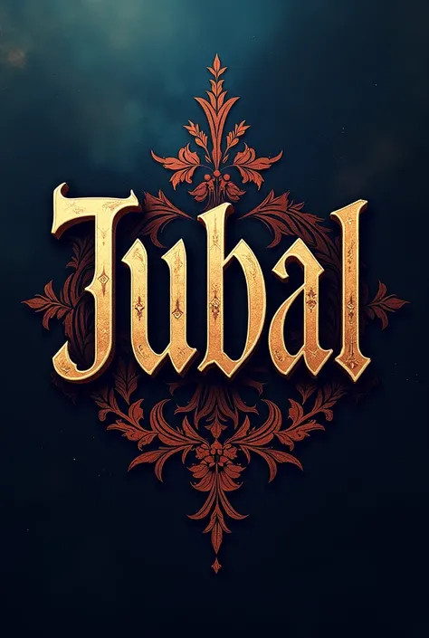 design an image that says the word Jubal with elegant letters and bright but dark colors