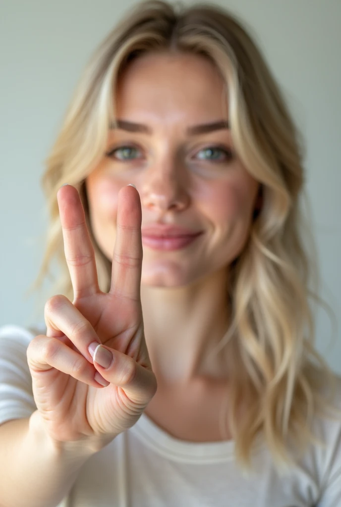 Peace sign gesture shown by a white girl finger 