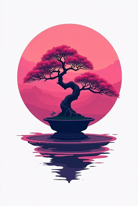 A Japanese-inspired logo for a clan with purple and cherry pink colors and a bonsai in the middle 