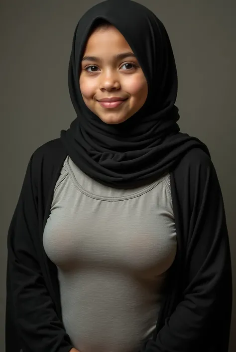 Fat teen with exposed breasts. A thirteen-year-old teenage girl, hijab, abayas, beautiful breasts 