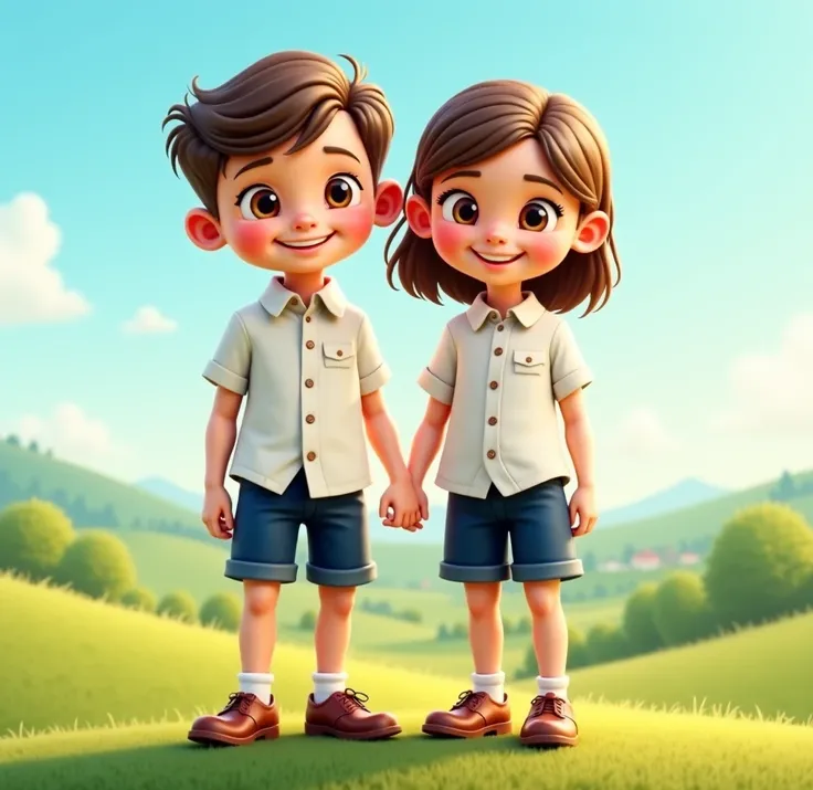 Picture a boy and a girl wearing the same clothes as the image photo