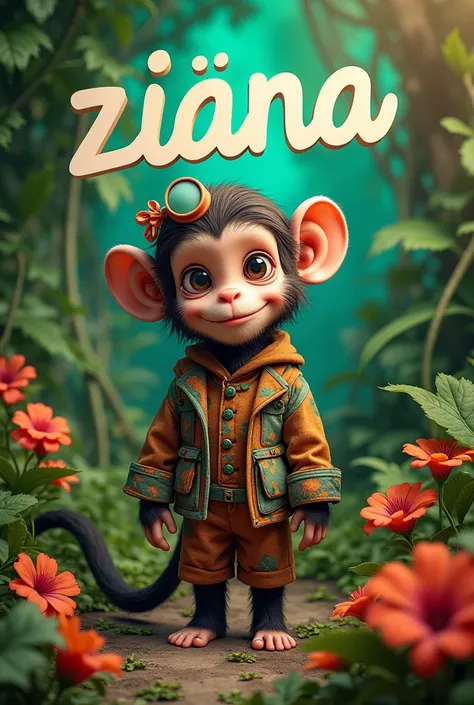 Create an image of a monkey with a text that says Ziania