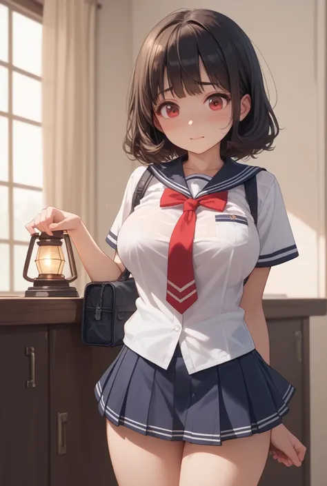 



 big breasts, blush,  Lantern, , skirt is visible,Super mini skirt uniform, cute high school girl, transparent white blouse ,My underwear is sticking out, low angle,A winning face,I'm ashamed,Bob Hair,  big breasts,  red face,  gal