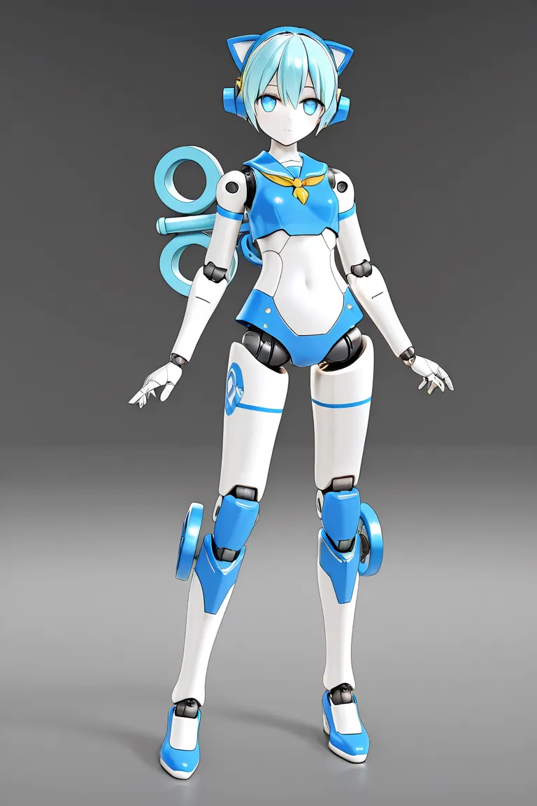 anime style, 1girl, younger female, humanoid robot, doll joints, winding key, mecha musume, perfect hands, 3d, high resolution, high quality, hd,  