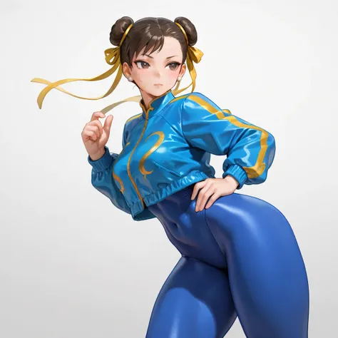 ,1 ,  high resolution,  masterpiece,  better quality,  Chun Li With Blue Clothes Jacket ,Chun Li Big Body Sexy Chun Li Street Fighter,  sweating 