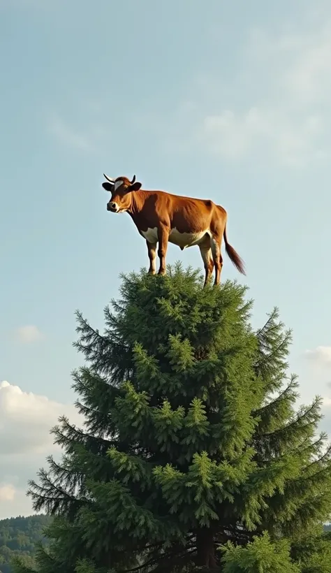 A cow on top of a tree 