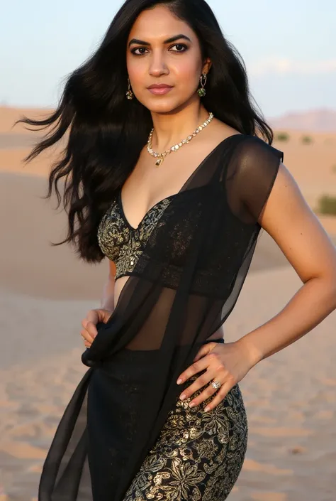  Photo of a beautiful and dazzling 18-year-old Arab girl , extremely black and straight hair, perfect hands with shiny gold rings ,  She is wearing a black t-shirt and gold leggings with Arabic writing on them  ..., odalisca sexy, expressive eyes of bright...