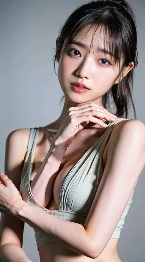 ( Headshot of an Asian age girl shirtless ), (  I'm holding my boobs in my arms ), (  Tiny Breasts ), (Age 25), (    very small head   ), dawn, sunlight, (  perfect body:1.1), (8k), (   very delicate and beautiful), (  top quality :1.0), (  by Nomi),   by ...