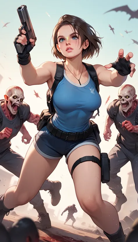 Female jill valentine fighting ghouls, zombies and monsters 