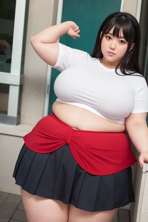 Fat girl,  obese overweight  ,   very fat  , Extra thick Japanese woman has  ,   very fat   hip,   big breast, Thick arms,     Japanese girl, Slim face,   個の非常に big hips があります ,  big hips ,   big stomach,  thick legs,    idol、High school uniform