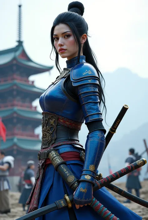  Unreal Engine, Japanese women, samurai, queen,  Sengoku Era,  Three Kingdoms, chest, Blue Armor 