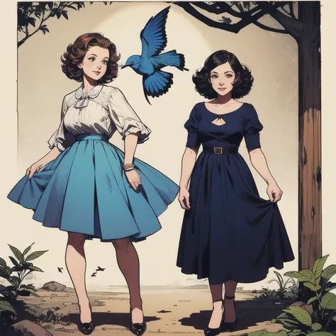  masterpiece,A solo girl , Shirley Temple as Mytyl the main character in the movie The Blue Bird ,detailed art,  realistic character ,beautiful, full body,glamor from the 1940s (sfw) perfect work ,  classic vintage quality , Mytyl and Tyltyl are brothers w...