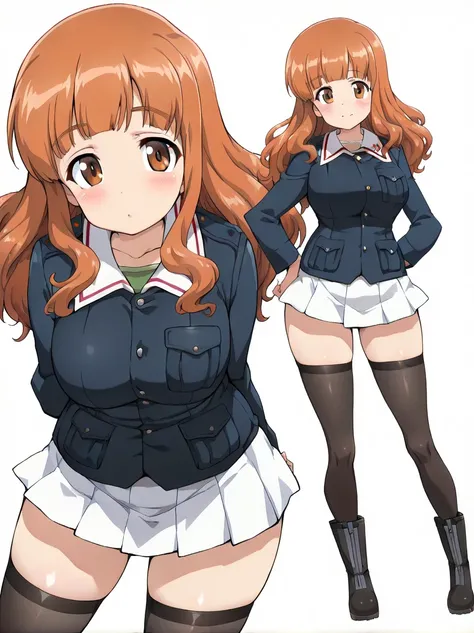 master piece,best quality,high resolution,
beautiful eyes,detailed eyes,detailed face,
beautiful detailed eyes,symmetrical clear eyes,
(1girl:1.5),(solo:1.5),,saori,orange eyes,large breasts,wide hip,stocky,chubby,,
p_gs,jacket,long sleeves,ooarai military...