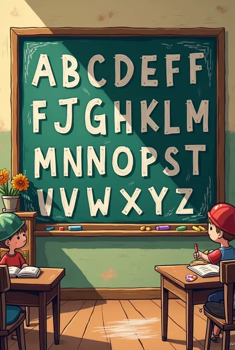 cartoon of a blackboard with an alphabet