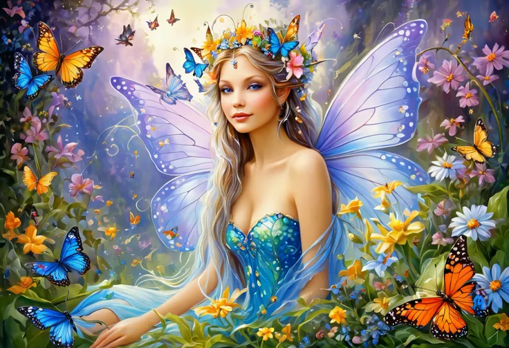 Picture of a fairy with butterflies and flowers, Beautiful fairy, Fairy portrait, Beautiful adult fairy, Fairy portrait, Beautiful fairy, Beautiful fairys, Fairy a magnificent , Fairy portrait princess, Fantasy Beautiful, A beautiful and meticulous fantasy...