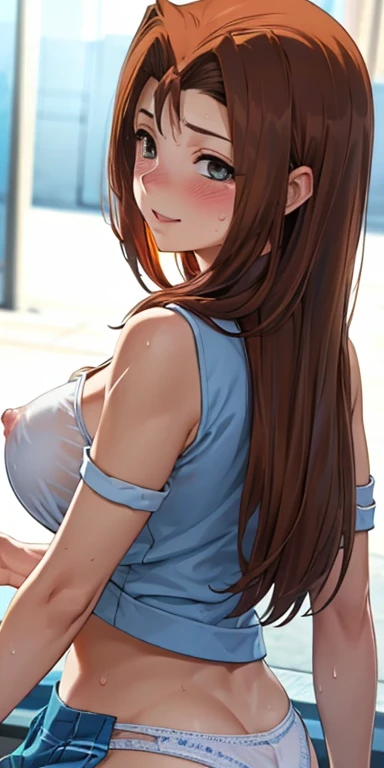   1 female,  high definition,  High resolution  ,    ultra-realistic    ,8K,   masterpiece,   The best quality  ,   extremely delicate and beautiful  ,   highres, original, serenidaddm  ,   long hair,   brown hair,     pink shirt  , blue skirt,   Skinny sk...