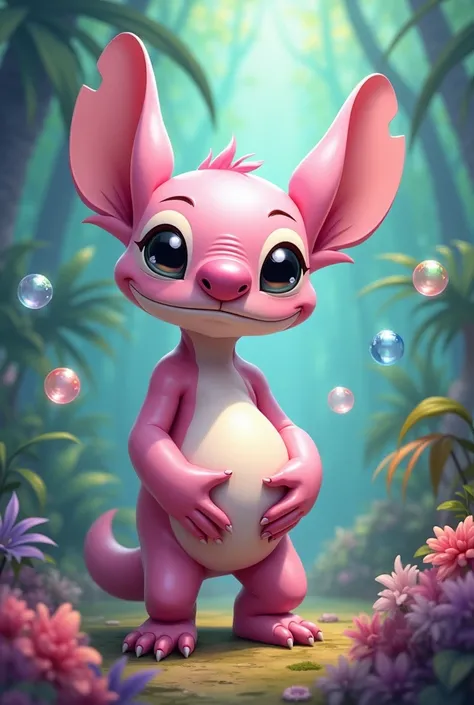 Create an image of Stitch's pink pregnant girlfriend 