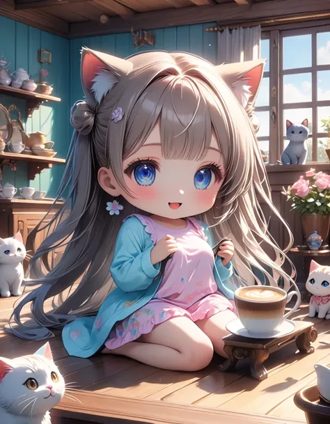 (masterpiece, ultra-detailed, best quality, clear focus, dramatic scene, cinematic), shadow, (ultra-high resolution, 8k), perfect anatomy, perfect face, (detailed face, detailed eye, chibi), cute Japanese chibi girl, famous Japanese chibi idol, she is slen...