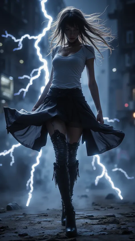  in a lightning-silent motion ， Her body and shadow blend together 。  the wind whips her messy hair ，Dressed tightly to her skin ，But she didn't care that 。  Her mind is focused on one thing...Target...