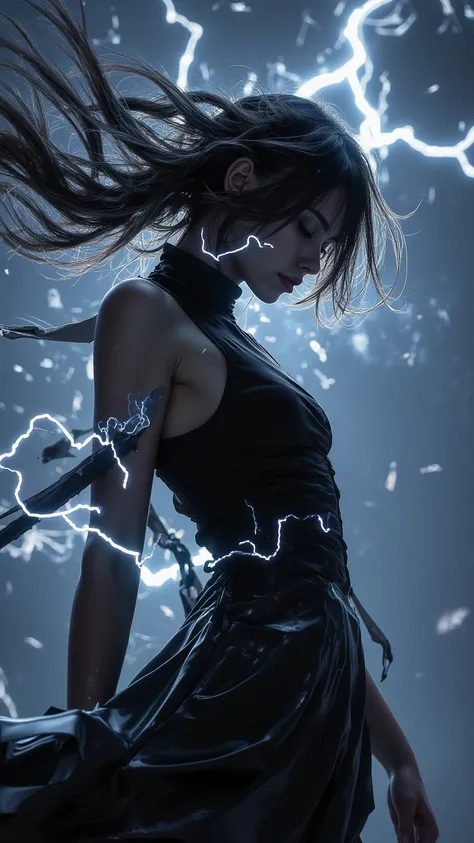  in a lightning-silent motion ， Her body and shadow blend together 。  the wind whips her messy hair ，Dressed tightly to her skin ，But she didn't care that 。  Her mind is focused on one thing...Target...