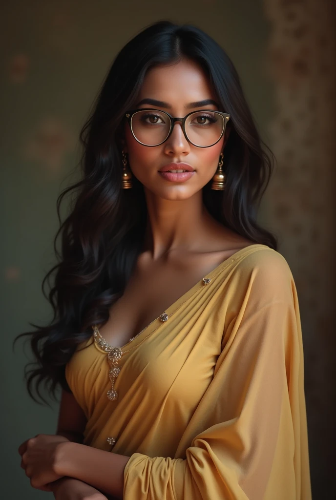 A beautiful Indian woman with glasses on her eyes slightly chubby body