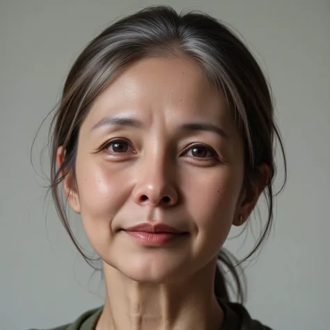 45 years old、A Japanese woman suffering from thinning hair with wrinkles and blemishes on her skin