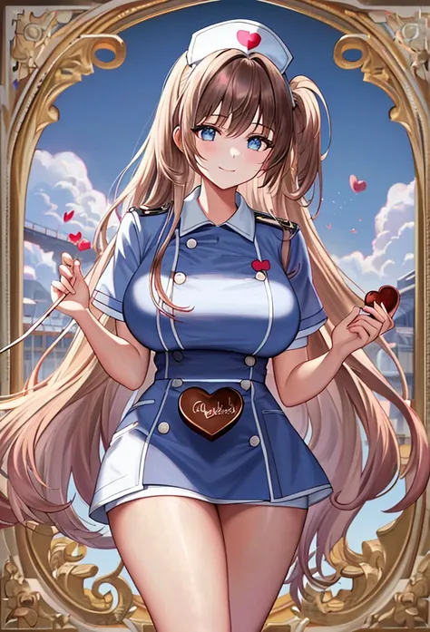  ultra high resolution,  masterpiece,  anatomically accurate,  super detailed,  Advanced Details ,  top quality, 8k,Perfect beauty, one girl,  oily skin,   LARGE BREAST SIZE  、 long hair、 random hair color on deviantart, nurse uniform, nurse uniform, nurse...