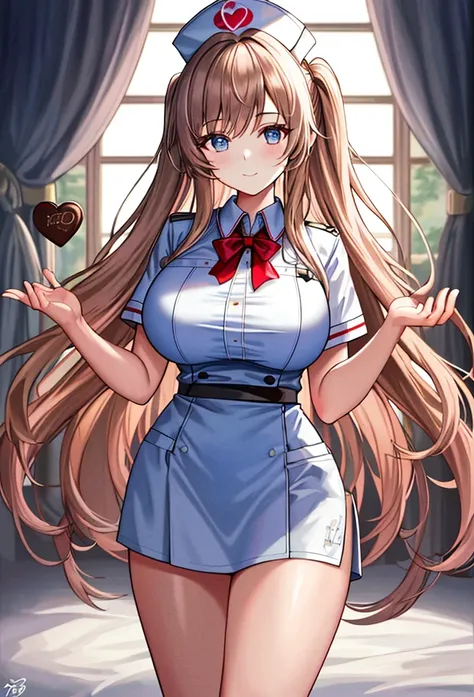  ultra high resolution,  masterpiece,  anatomically accurate,  super detailed,  Advanced Details ,  top quality, 8k,Perfect beauty, one girl,  oily skin,   LARGE BREAST SIZE  、 long hair、 random hair color on deviantart, nurse uniform, nurse uniform, nurse...