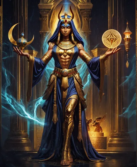 Tarot Card: The High Priest (Hierophant) – Anubis, Keeper of Mysteries A majestic Anubis, the ancient Egyptian god of the afterlife, stands in the center of the card, embodying the wisdom and authority of The High Priest (Hierophant). His form is a fusion ...