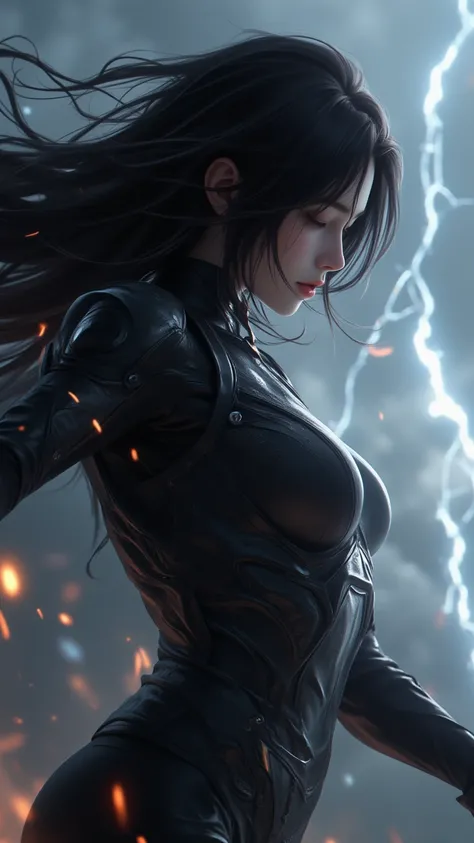  in a lightning-silent motion ， Her body and shadow blend together 。  the wind whips her messy hair ，Dressed tightly to her skin ，But she didn't care that 。  Her mind is focused on one thing...Target...