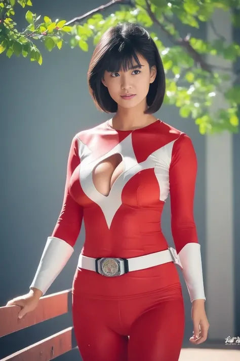  Red Theme ，Red Ranger Suit 、 short hair,  tomboy,  top quality, masterpiece,Genuineistic,  Professionals, vibrant colors, super fine paint , portrait , Big Breasts, Photogram,Number Art, Fantasy Art , 3d graphics , cinematic _Lighting,strong_rim_light,rim...