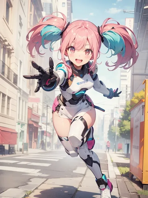 
  1 girl,   High Resolution , robot, Twintail,  Pink Hair, smile, Open your mouth, Status, 