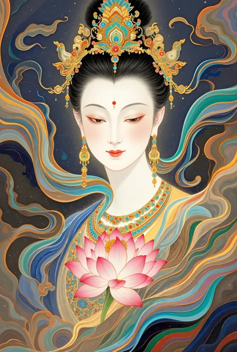  Buddha, a beautiful art illustration , Dream Painting, ,  intricate fantasy painting , Wonderful fantasy landscape art , Chinese style illustrations，Silk Road，camel，Chinese ancient buildings，Cloisonne， Cloisonne enamel ，antiquity，Crescent Moon,handsome Bu...