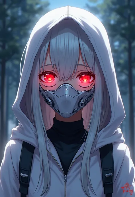  and two eyeglass lenses sewn into the white mask on the hood,  a detailed painting of Jin Homura, pixiv, what is that?,  highly detailed face  , ( (  extreme details ) ), biomechanical oppai,  but the armor covers your face , , Ayaka Genshin impact, azure...