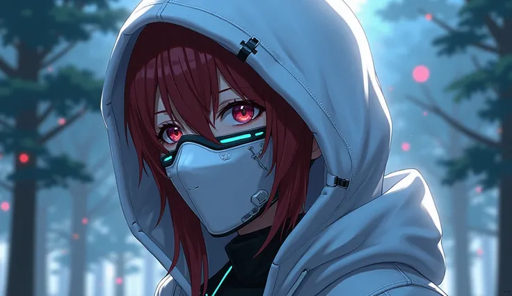  and two eyeglass lenses sewn into the white mask on the hood,  a detailed painting by Jin Homura, pixiv, what is that?,  highly detailed face  , ( (  extreme details ) ), biomechanical oppai,  but the armor covers your face , , Ayaka Genshin impact, azure...