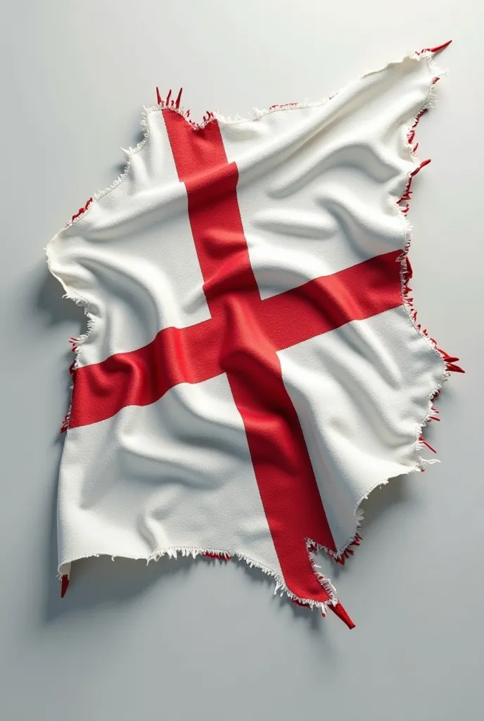 White triangular flag with a large red cross and is lying on the floor with a pole 