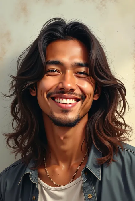  a tall boy , 35 years old, with Japanese and Mexican descent,  Long hair, handsome and cheerful,  Realistic 