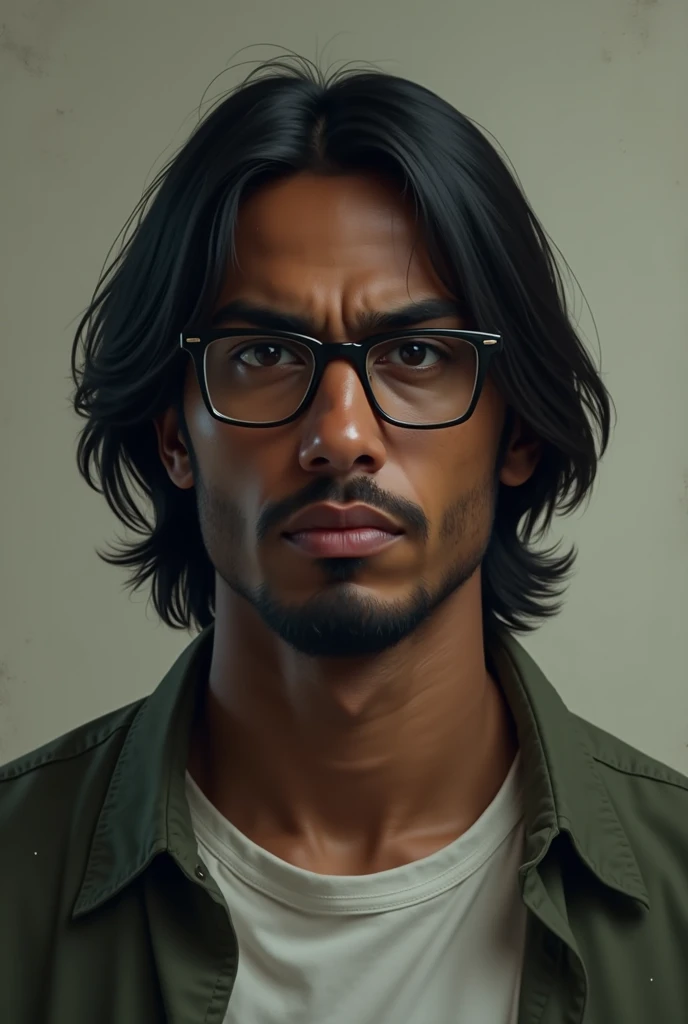 A man with shoulder-length hair, dark-skinned, wearing glasses, is refusing marijuana