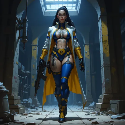 - Main Character, Adult Woman "Barbados", Beautiful, Tall, Long legs, Long hair in a ponytail, Glasses, Body covered in clearly visible colored tattoos.

- Wearing a costume ("Full Sexy Armor").
Chest and Thigh Armor are slightly open.
Futuristic Costume D...