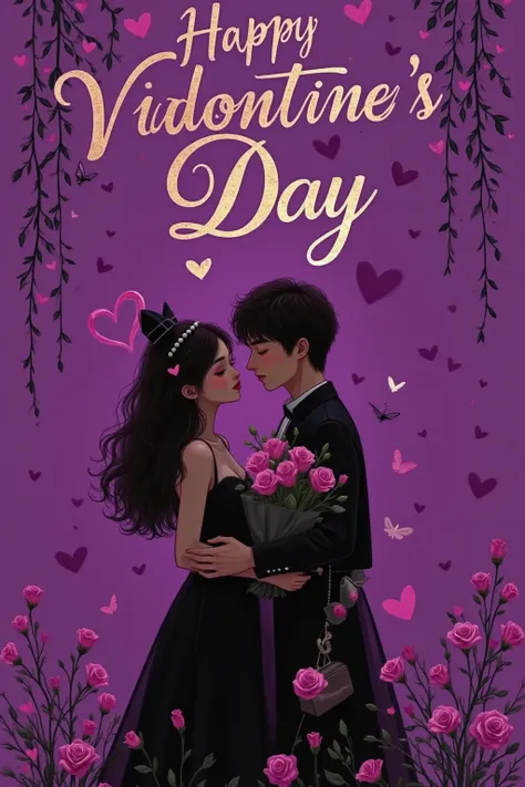 valentine's day poster design，  Black and Purple  