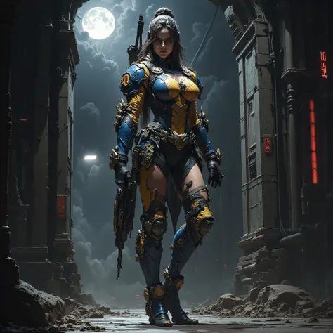 - Main Character, Adult Female "Barbados", Beautiful, Tall, Long legs, Long hair in a ponytail, Glasses, Body covered in clearly visible colored tattoos.

- Wearing a costume ("Full Sexy Armor").
Chest and Thigh Armor are slightly open.
Futuristic Costume ...