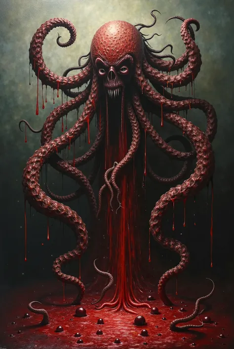 a painting with tentacles and oozing blood