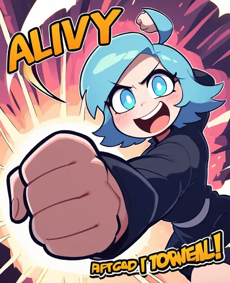 dynamic ,a lively and powerful girl, clenched fist in left hand , Excited 