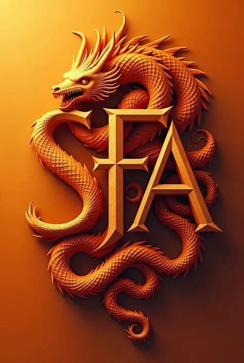  a logo with the letters SFA that has a hydra and shades of orange , with a crown the dragon and a subtitle that says sfa in black