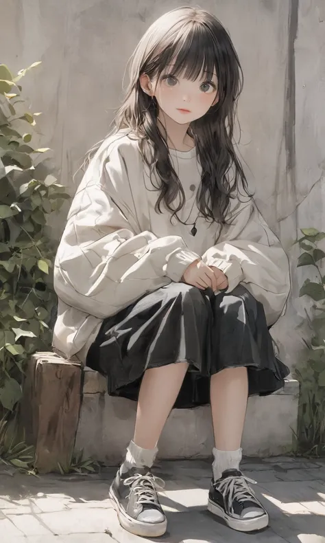 ( top quality、4K、8k、 Hi-Res、 Masterpiece:1.2)、超 Details、(actual、写真actual、写真actual:1.37)、unique look 、 Korean girl 、Long neck、Big Head、Small freckles、overstated、 fluffy、 Casual Outfit 、 knit 、 Details、socks、 beautiful background、 hand drawn style、 pencil dr...