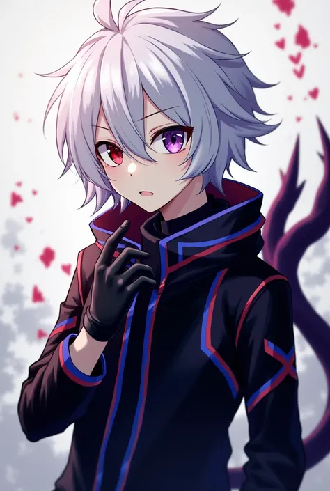 Create a fanfic of a boy named Zero Night, You have white hair ,  a red eye and the other white ,  black clothes with blue and red outlines ,  Uses black gloves ,  his personality is that he is calm ,  And there is an expression that is not afraid and a bo...