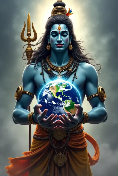 Powerful, handsome ,calm down Lord Shiva and the world is on his hand